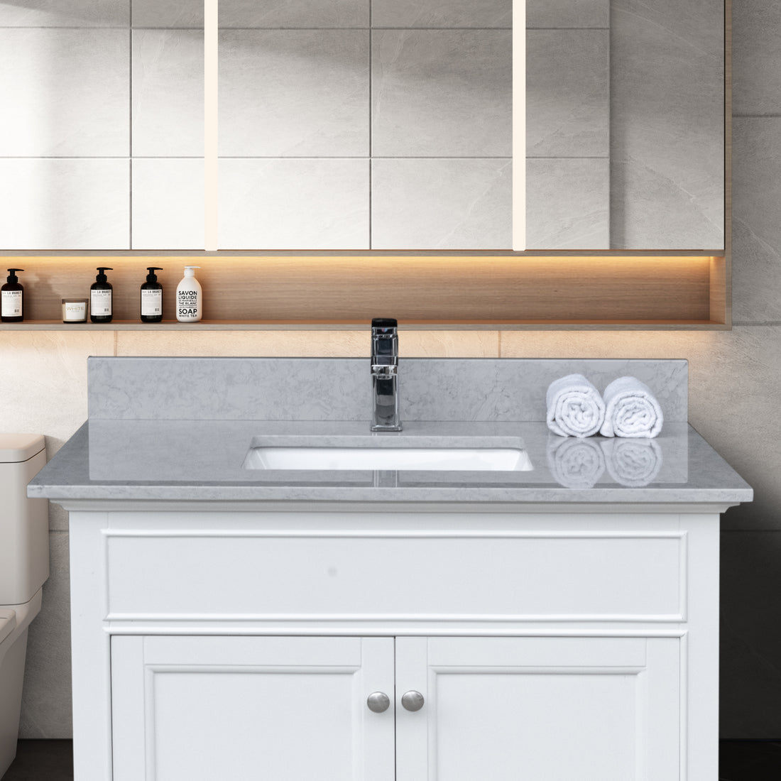 Montary 31 inches bathroom stone vanity top calacatta gray-stone