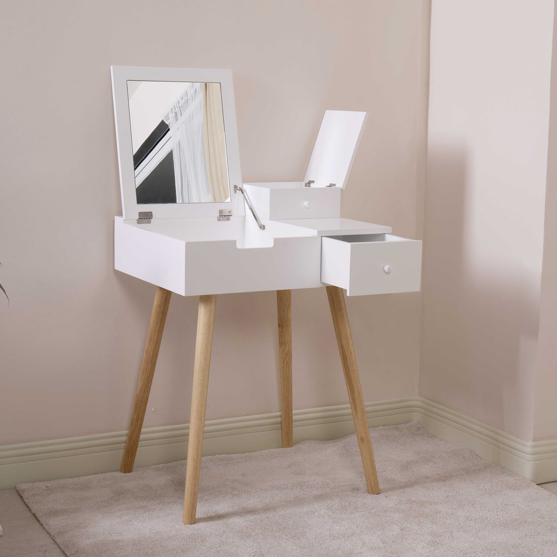 Wooden Vanity Desk Flip top Dressing Mirror