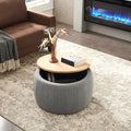 Round Storage Ottoman, 2 in 1 Function, Work as End dark grey-mdf