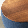 Round Storage Ottoman, 2 in 1 Function, Work as End navy-mdf