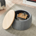 Round Storage Ottoman, 2 in 1 Function, Work as End dark grey-mdf