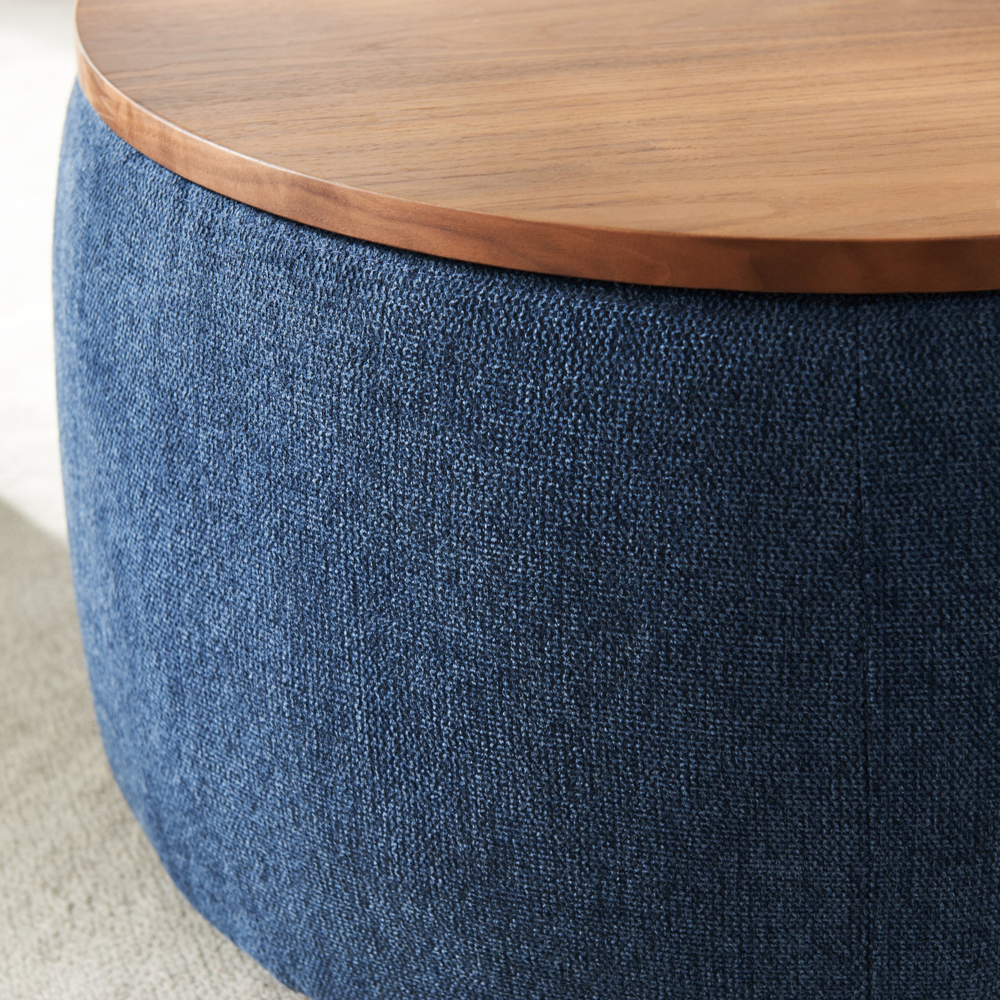 Round Storage Ottoman, 2 in 1 Function, Work as End navy-mdf