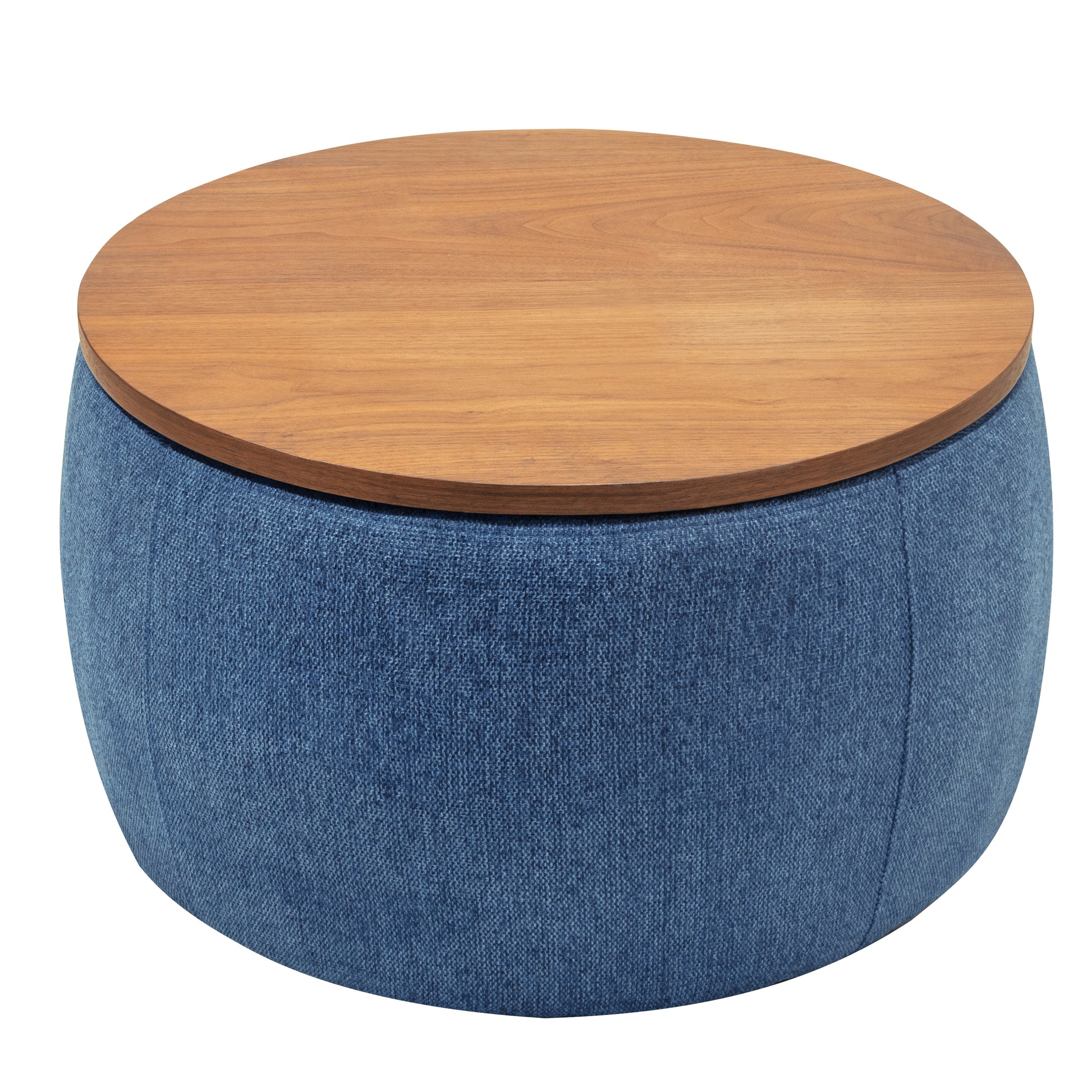 Round Storage Ottoman, 2 in 1 Function, Work as End navy-mdf