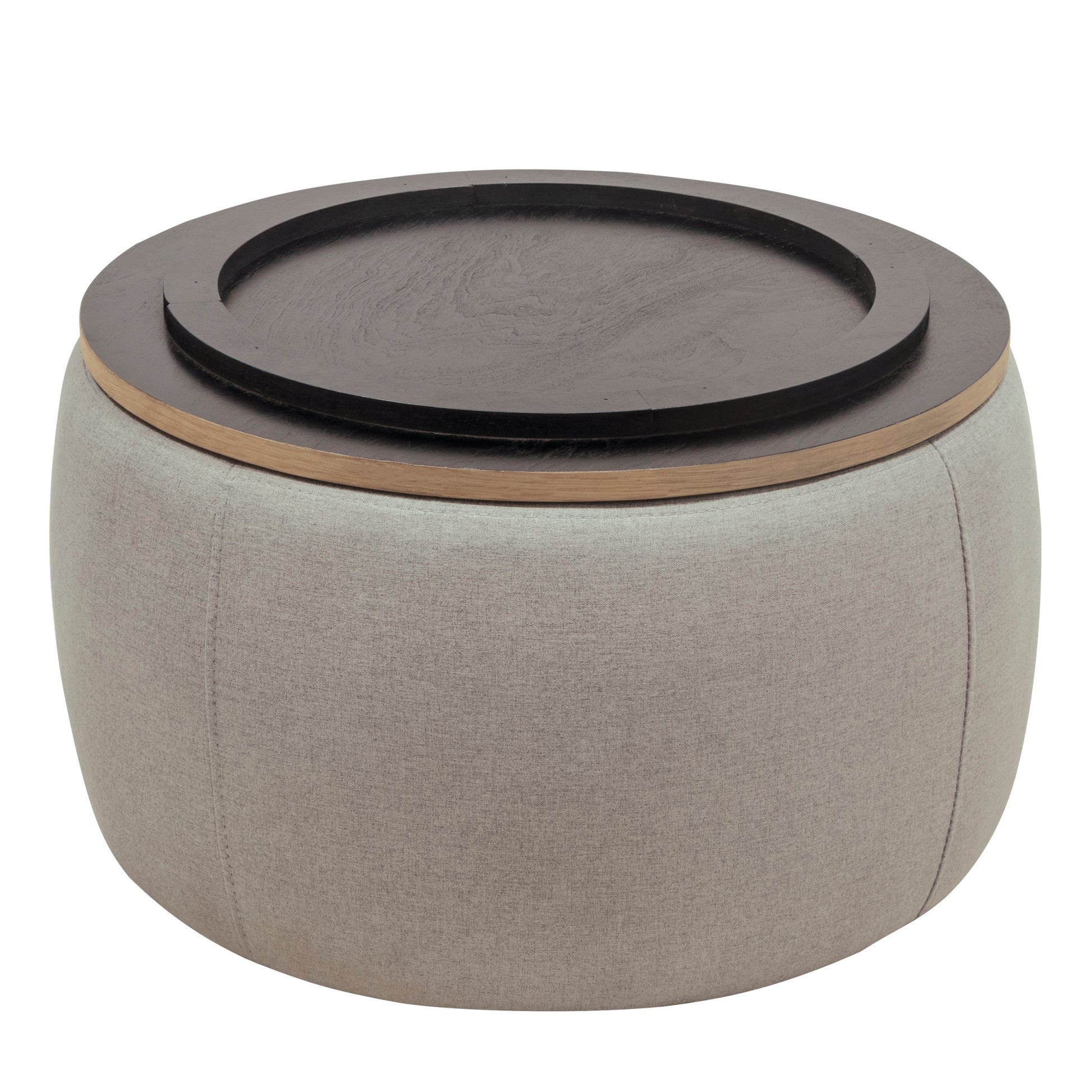 Round Storage Ottoman, 2 in 1 Function, Work as End light grey-mdf