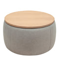 Round Storage Ottoman, 2 in 1 Function, Work as End light grey-mdf