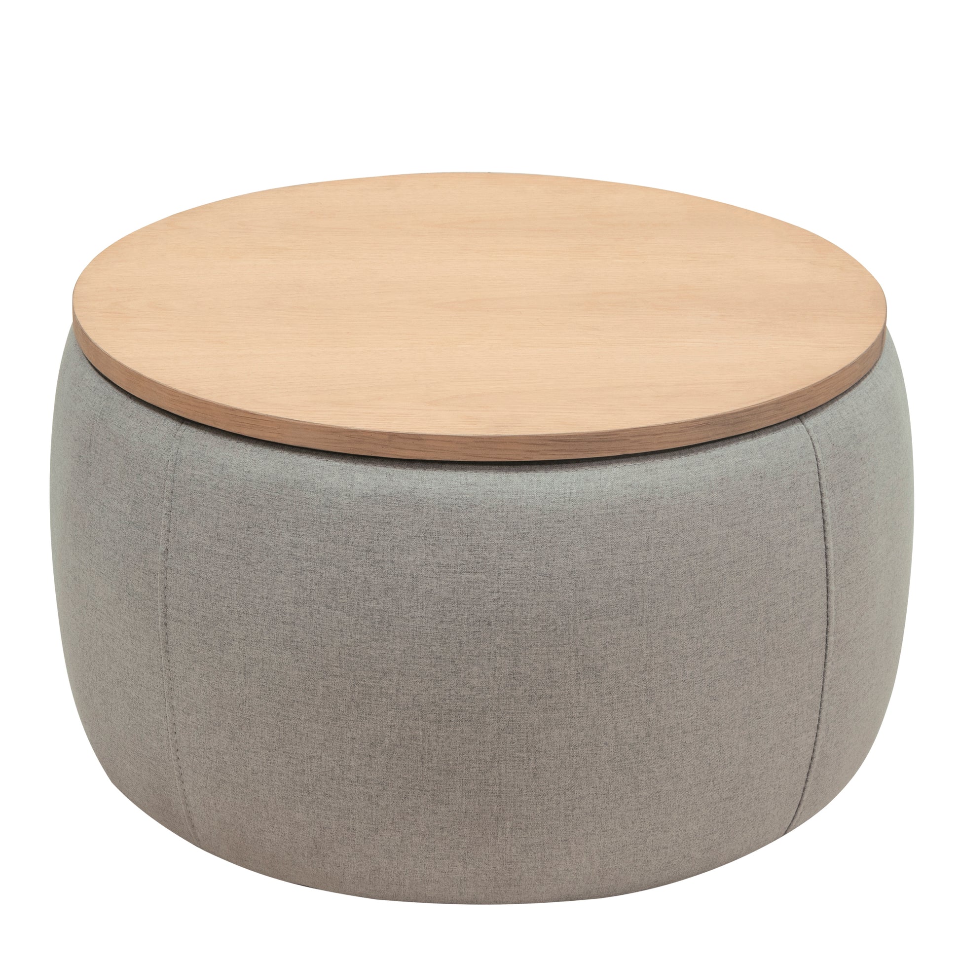 Round Storage Ottoman, 2 in 1 Function, Work as End light grey-mdf