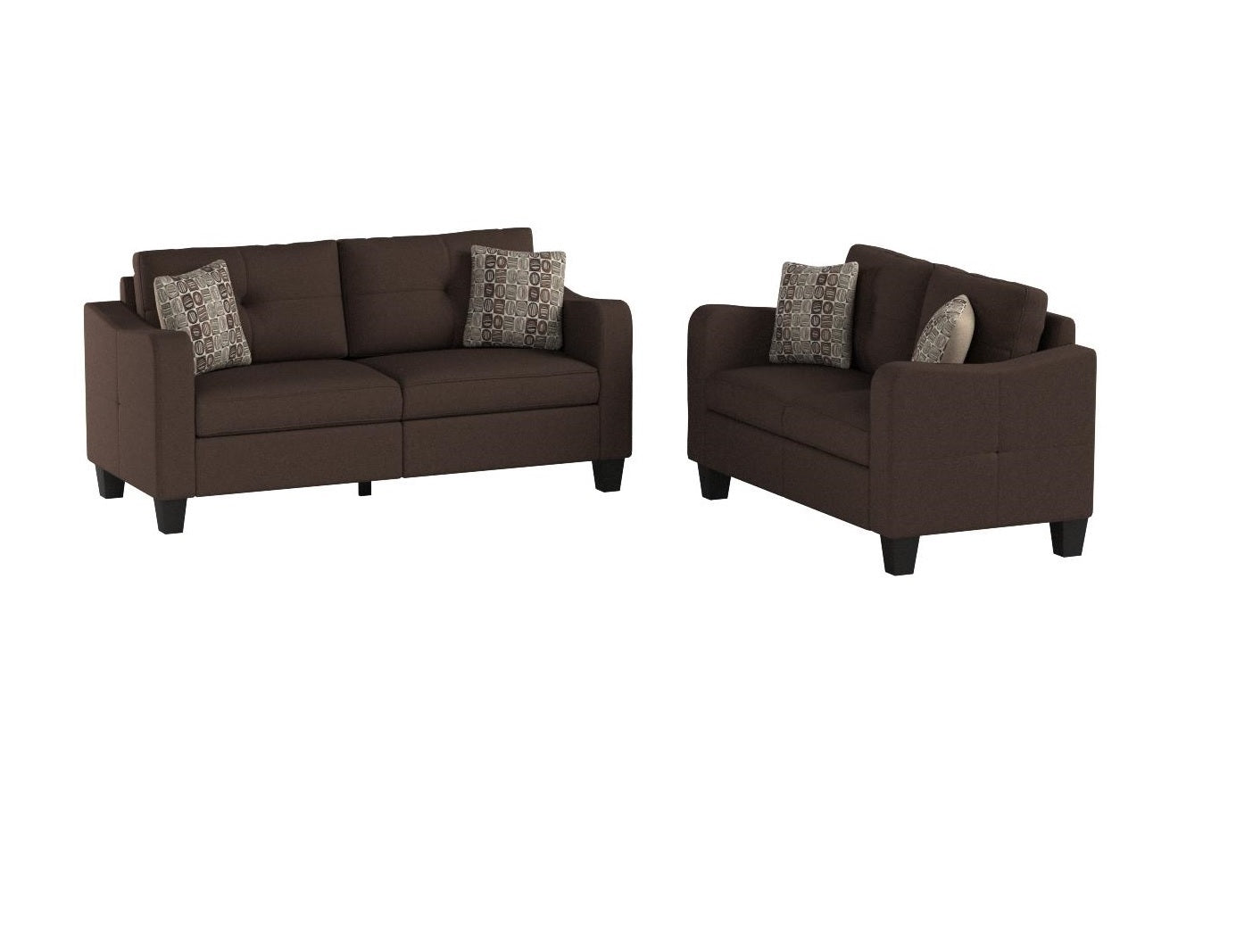 Living Room Furniture 2pc Sofa Set Chocolate Polyfiber chocolate-primary living space-cushion