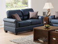 Black Bonded Leather 2pc Sofa Set Sofa And Loveseat black-faux leather-wood-primary living