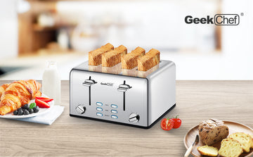 Toaster 4 Slice, Geek Chef Stainless Steel Extra Wide silver-steel