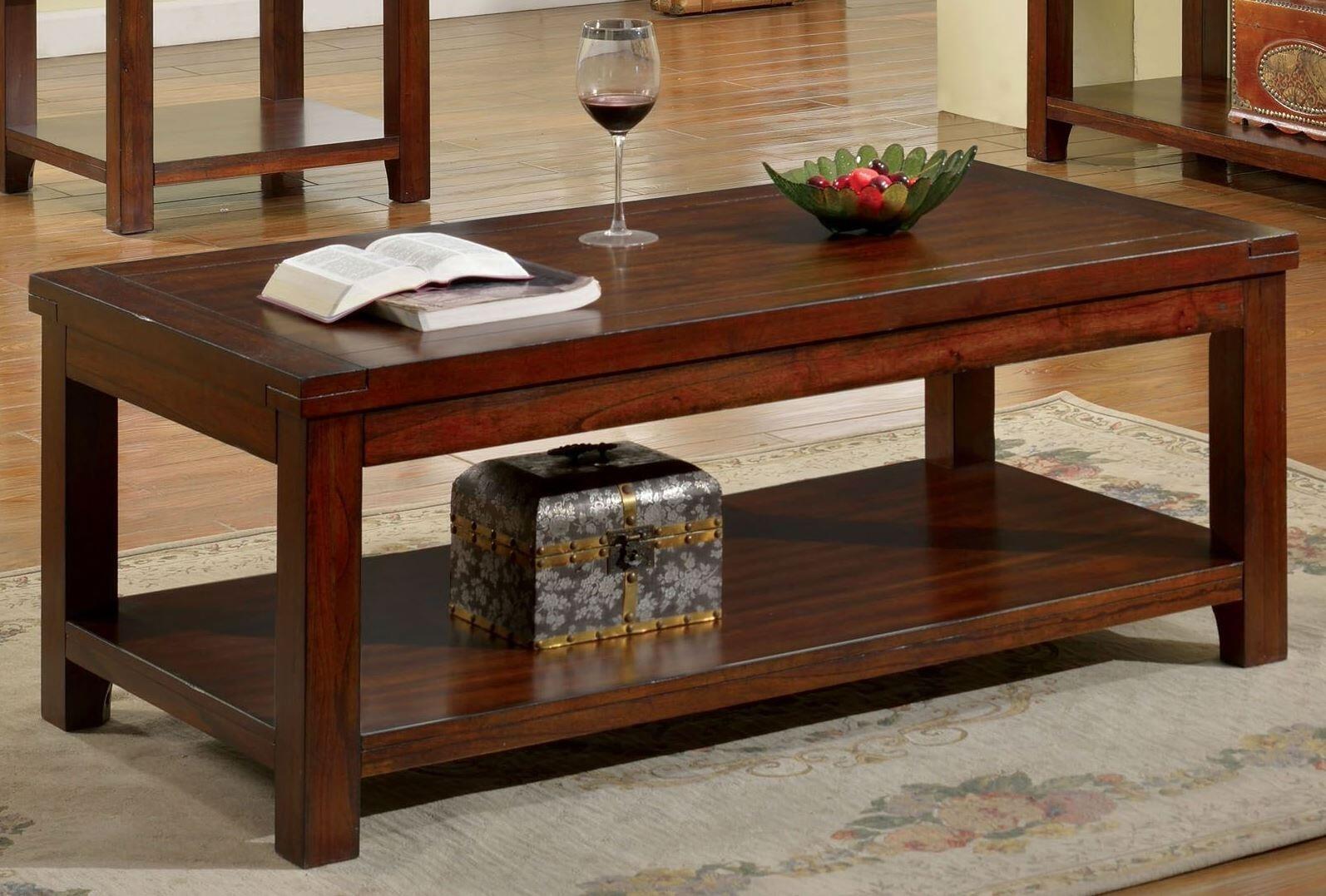 Coffee Table Dark Cherry Open Shelf Natural Wood Grain cherry-brown-primary living