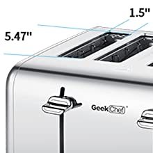 Toaster 4 Slice, Geek Chef Stainless Steel Extra Wide silver-steel