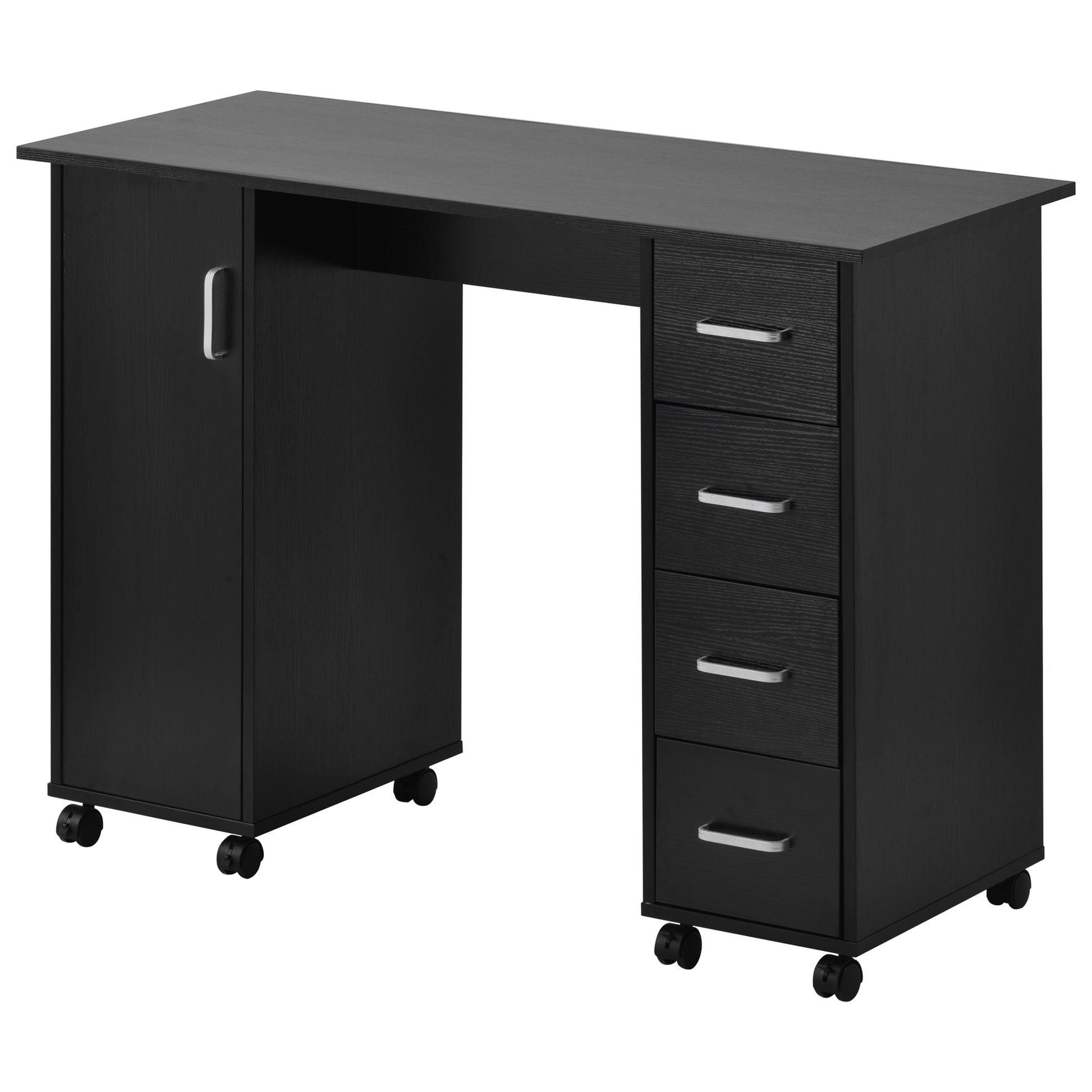 Home Office Computer Desk Table with Drawers White black-mdf