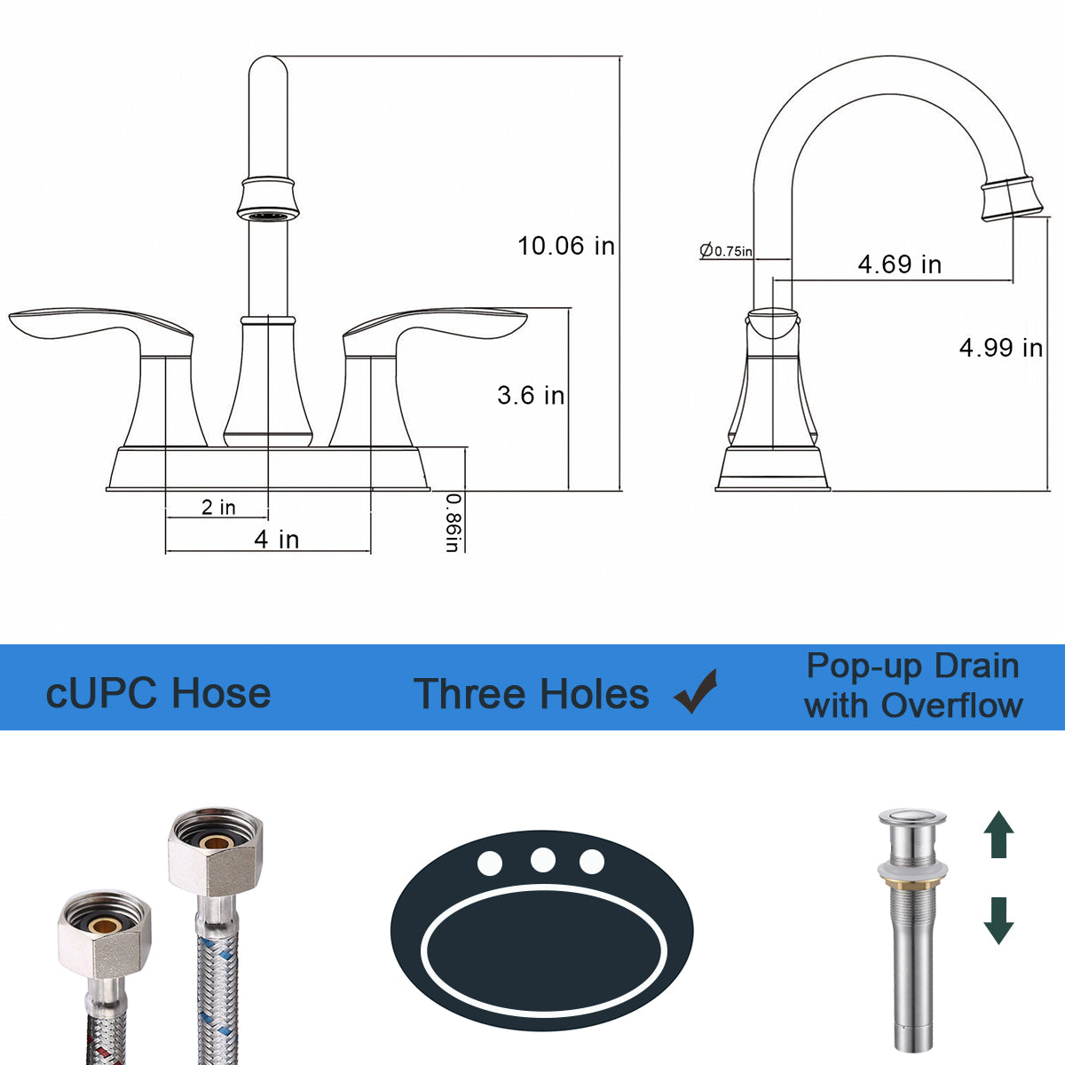 2 Handle 4 Inch Brushed Nickel Bathroom Faucet brushed nickel-metal