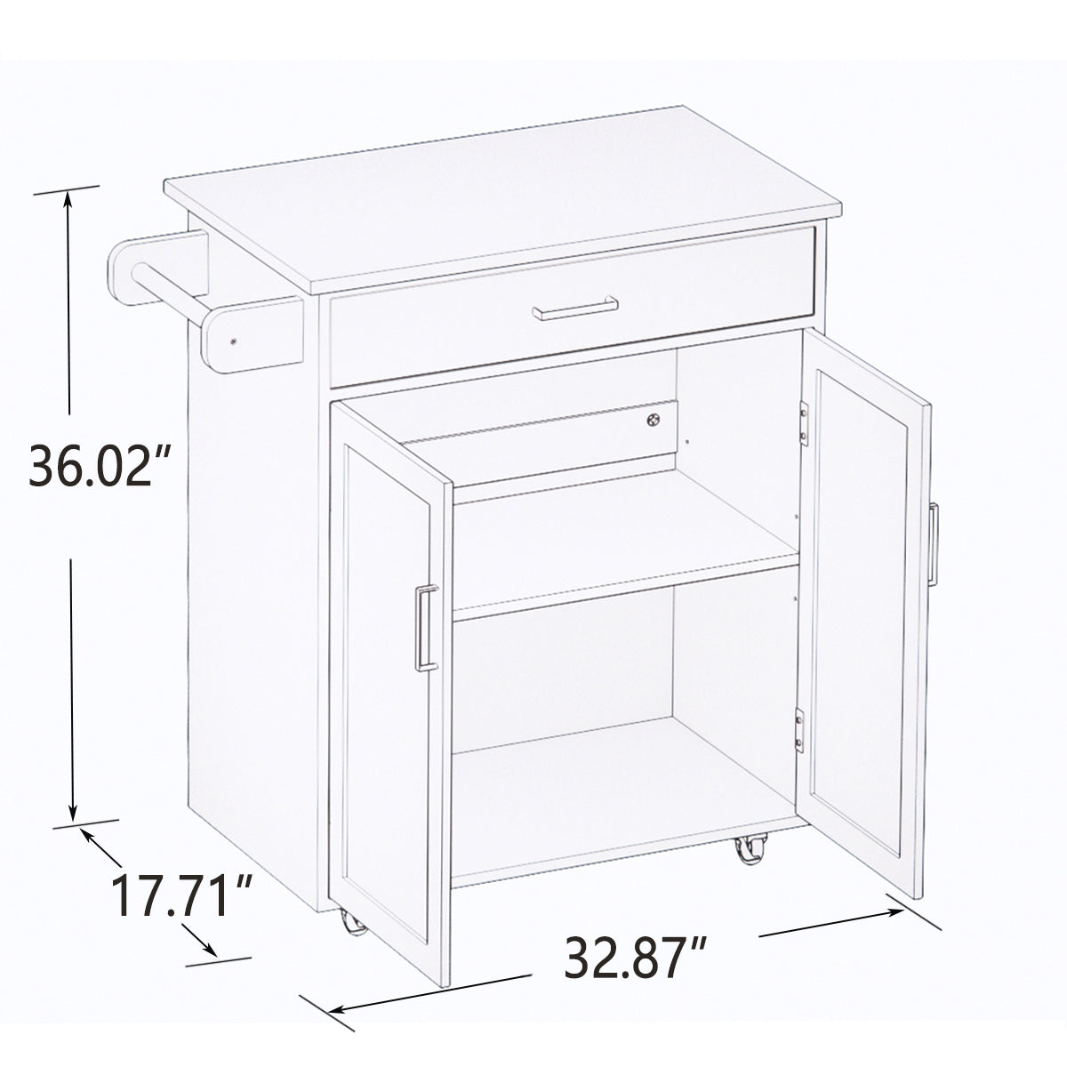 Kitchen island rolling trolley cart with Adjustable white-mdf