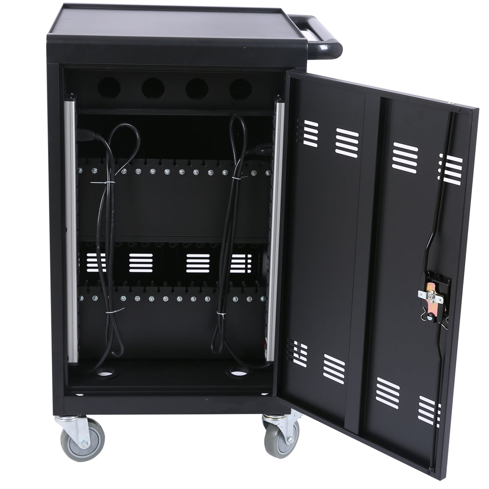 Mobile Charging Cart and Cabinet for Tablets Laptops matt black-steel-metal