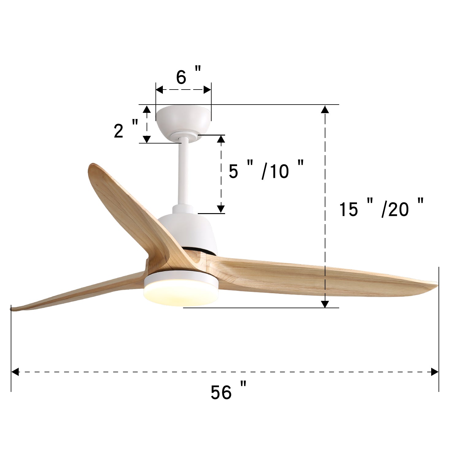 56 Inch Ceiling Fan Light With 6 Speed Remote Energy matte white-metal & wood