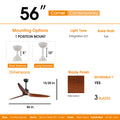 56 Inch Ceiling Fan Light With 6 Speed Remote Energy black-metal & wood