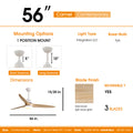 56 Inch Ceiling Fan Light With 6 Speed Remote Energy matte white-metal & wood