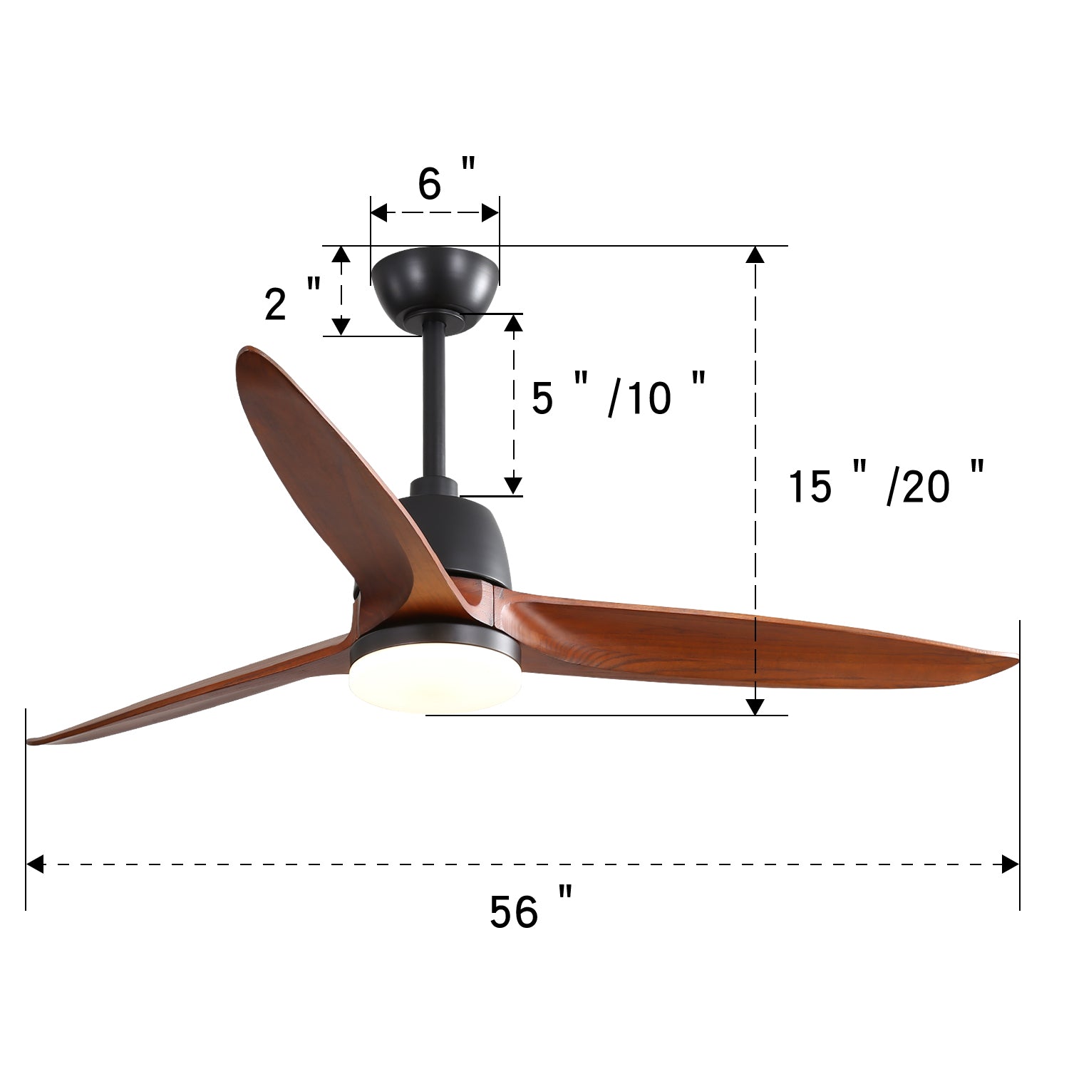 56 Inch Ceiling Fan Light With 6 Speed Remote Energy black-metal & wood