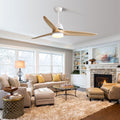 56 Inch Ceiling Fan Light With 6 Speed Remote Energy matte white-metal & wood