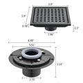 6 Inch Square Shower Floor Drain matte black-stainless steel