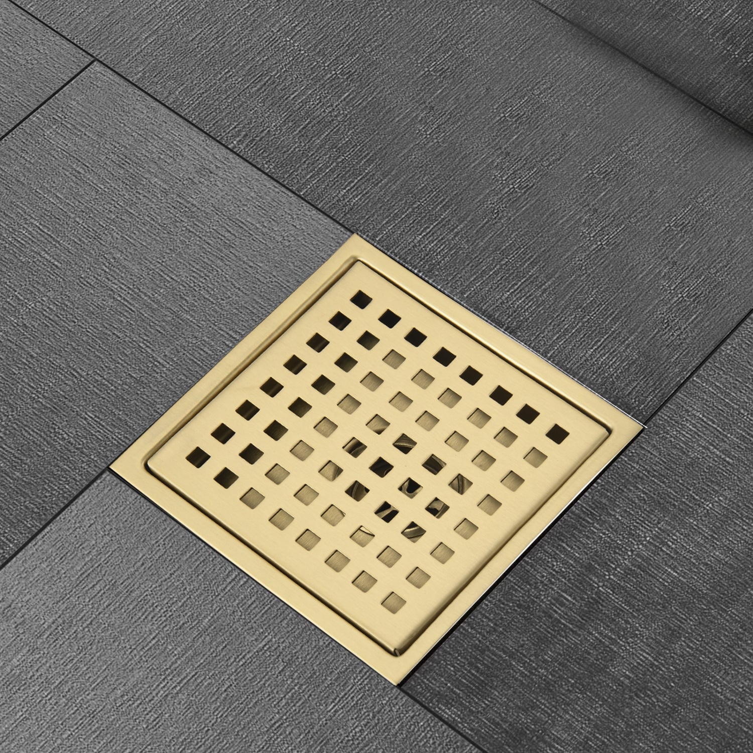 6 Inch Square Shower Floor Drain gold-stainless steel