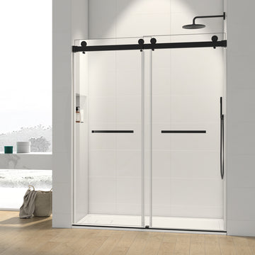 60*76" Double Sliding Frameless Shower Door Matte matte black-glass