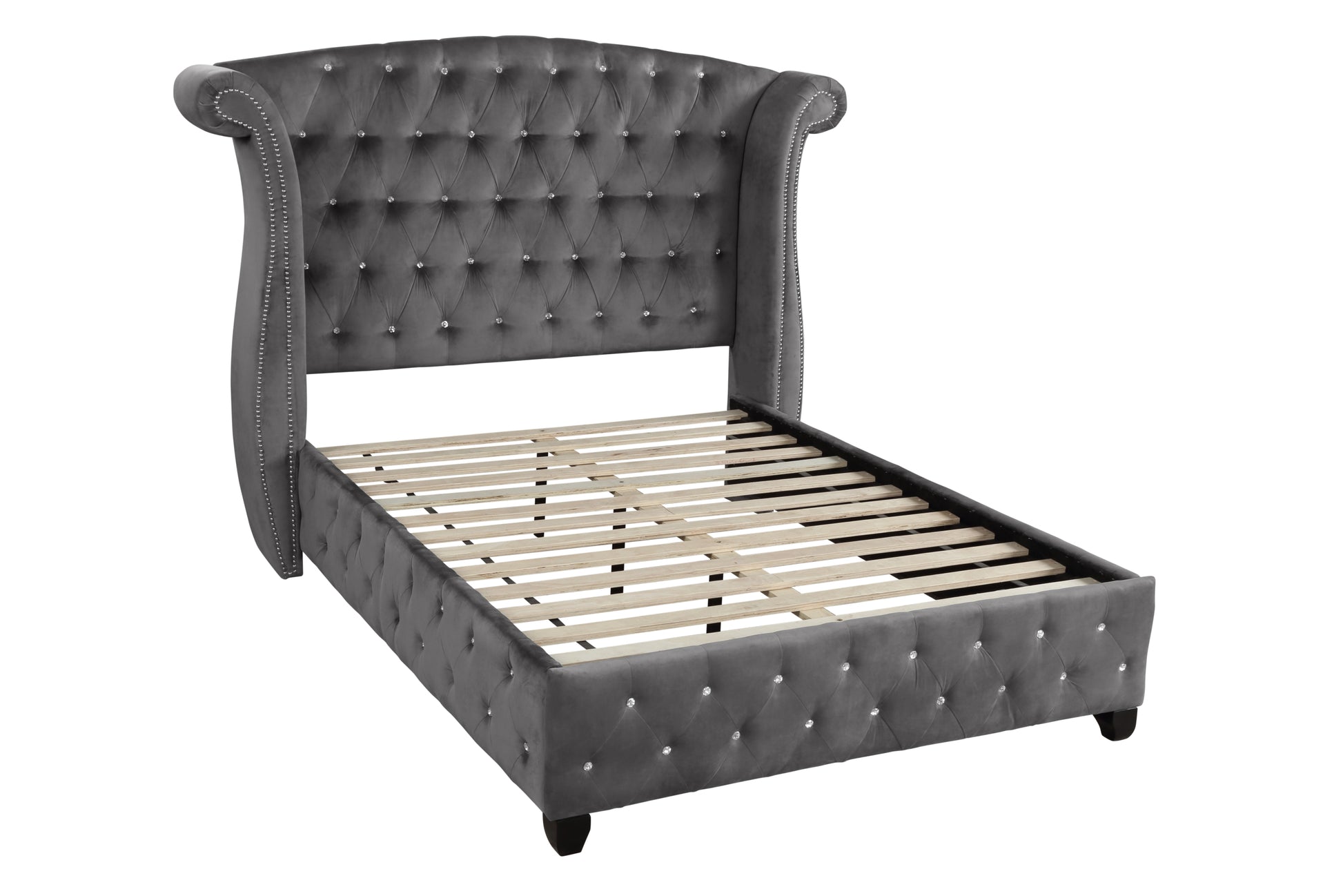Sophia Crystal Tufted Full Bed Made With Wood In Color box spring not