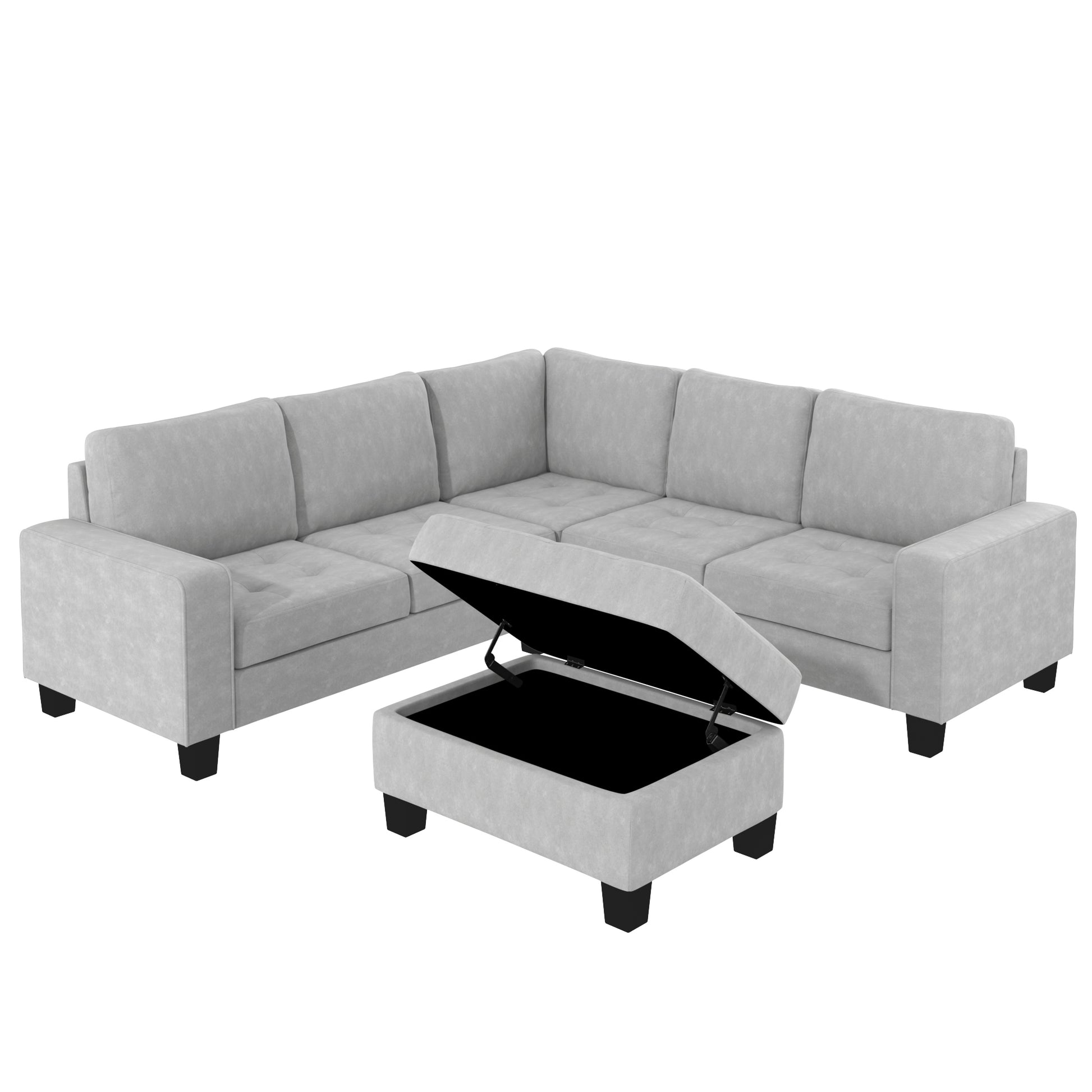 Orisfur. Sectional Corner Sofa L shape Couch Space light grey-foam-velvet