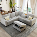 Orisfur. Sectional Corner Sofa L shape Couch Space light grey-foam-velvet