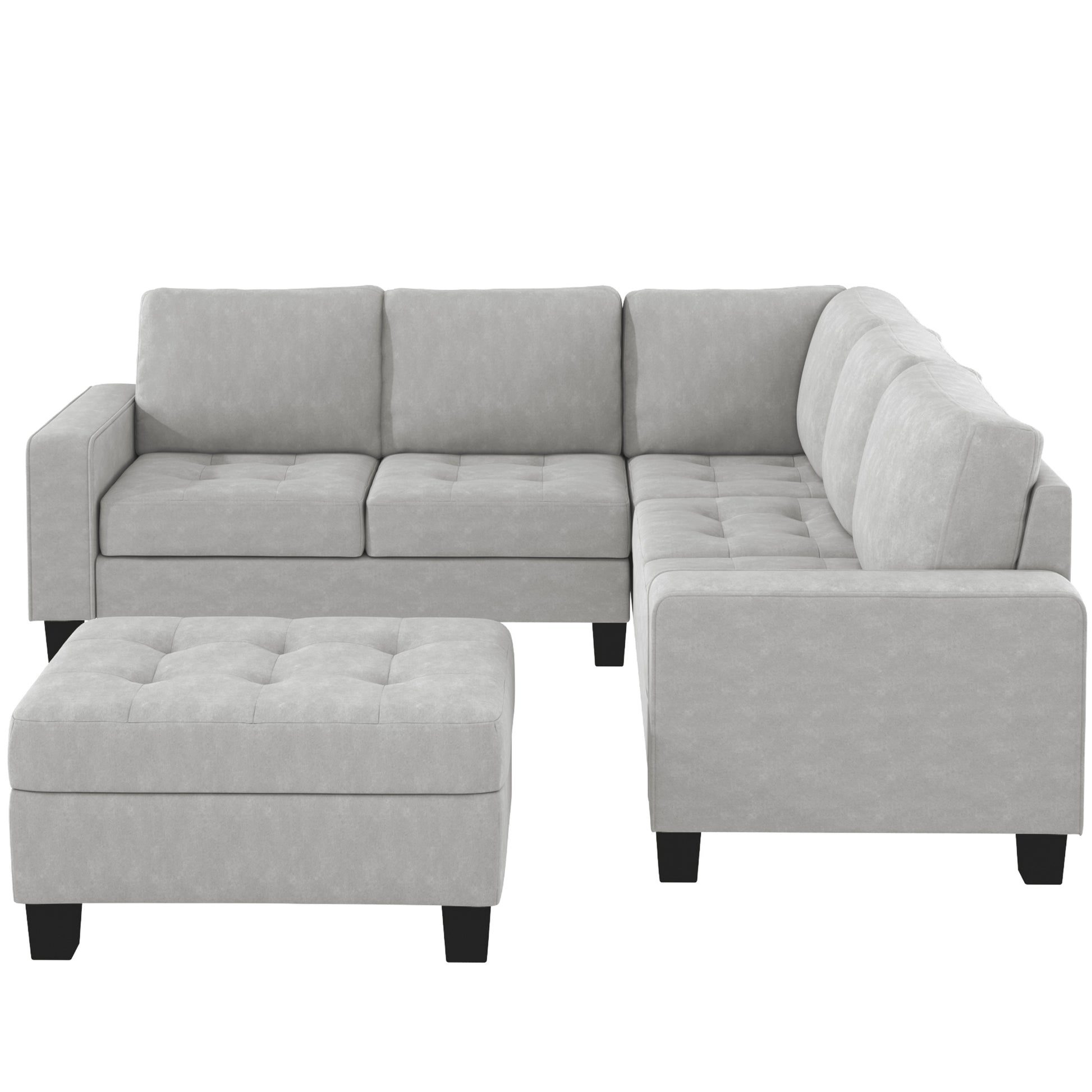 Orisfur. Sectional Corner Sofa L shape Couch Space light grey-foam-velvet