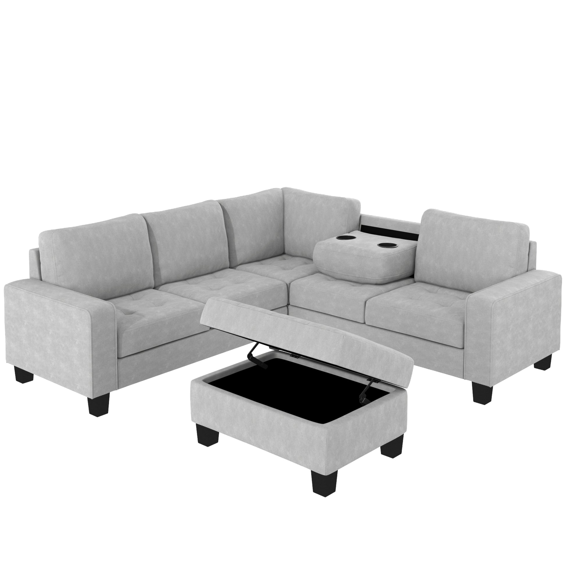 Orisfur. Sectional Corner Sofa L shape Couch Space light grey-foam-velvet