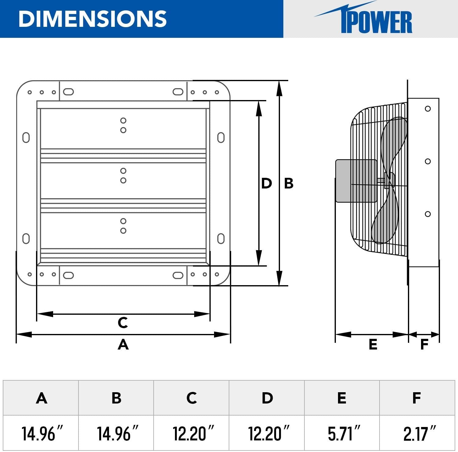 iPower 12 Inch Shutter Exhaust Fan Aluminum High Speed silver-aluminium