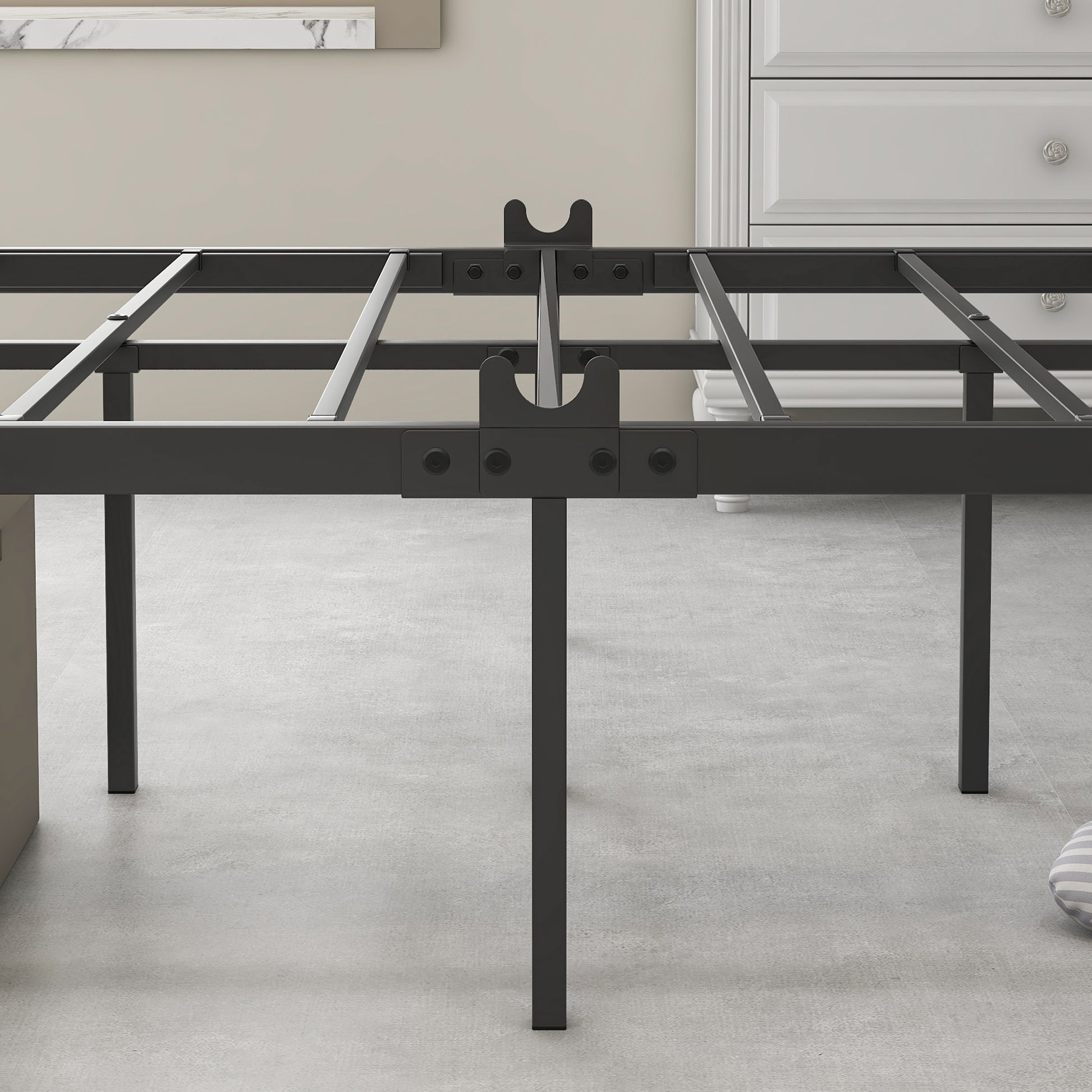 Metal Canopy Bed Frame, Platform Bed Frame Queen with black-metal