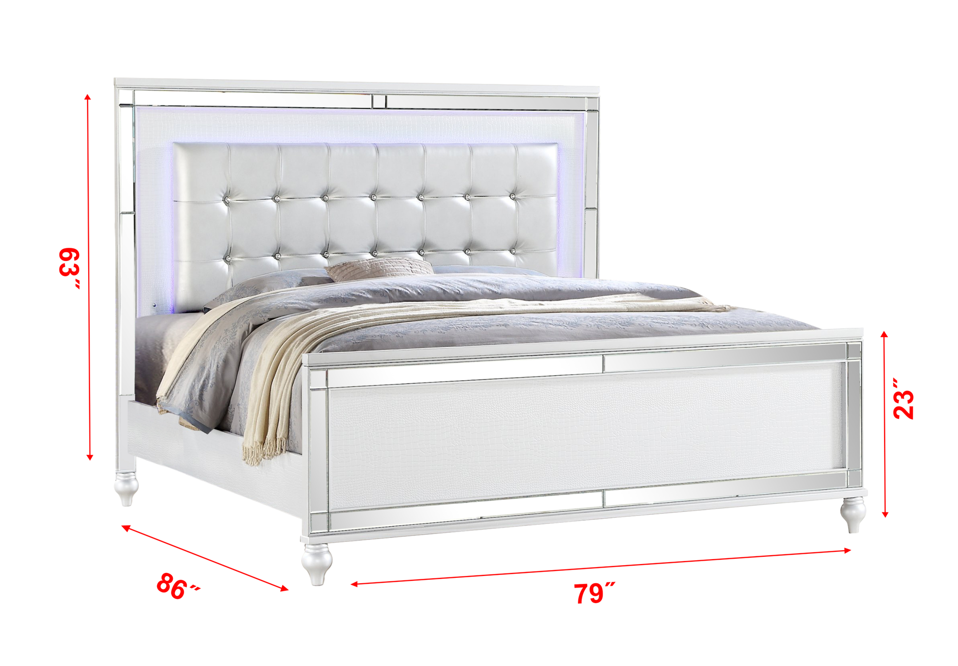 Sterling King Size Upholstered LED Bed made with wood king-white-wood-bedroom-wood