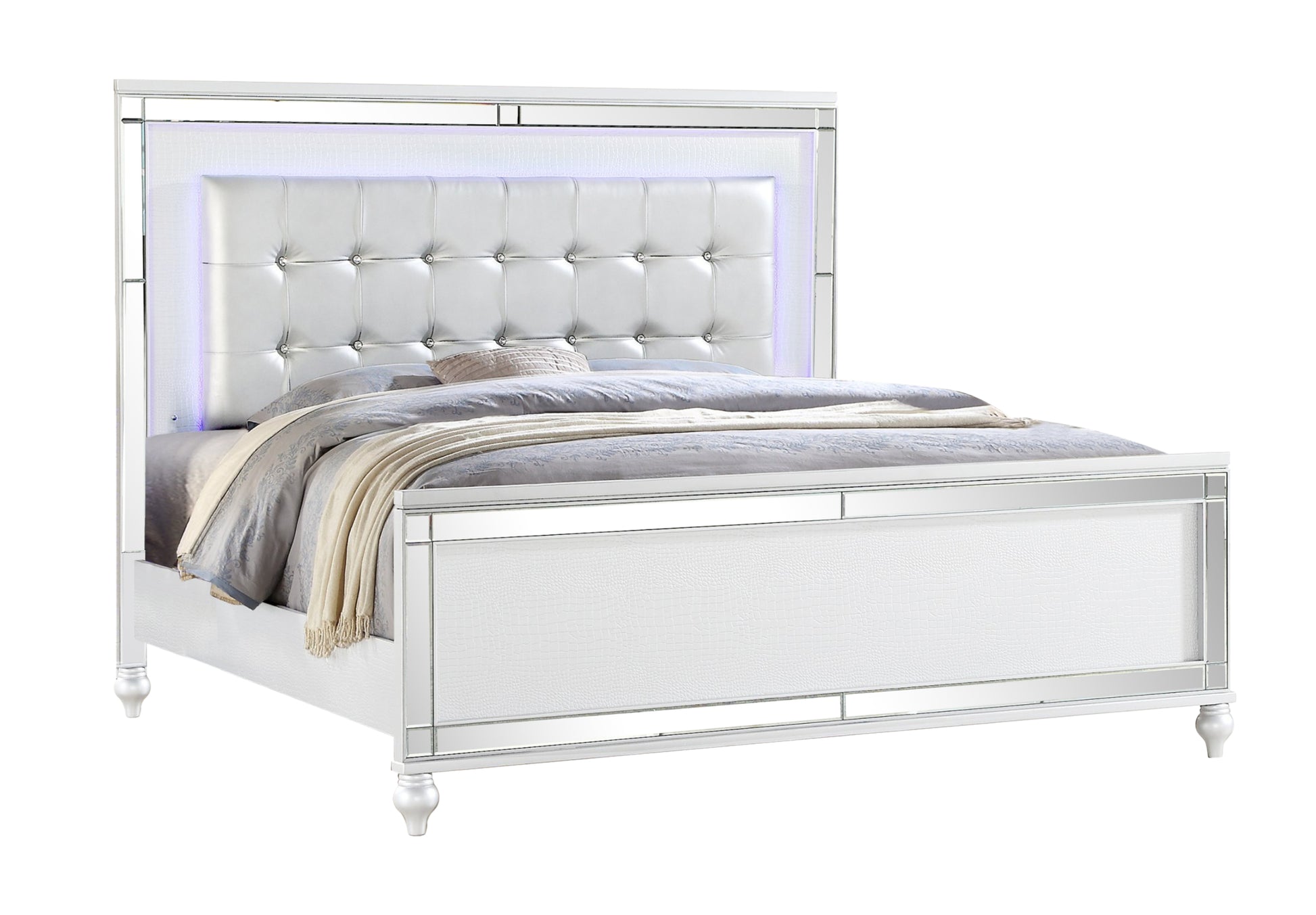 Sterling King Size Upholstered LED Bed made with wood king-white-wood-bedroom-wood