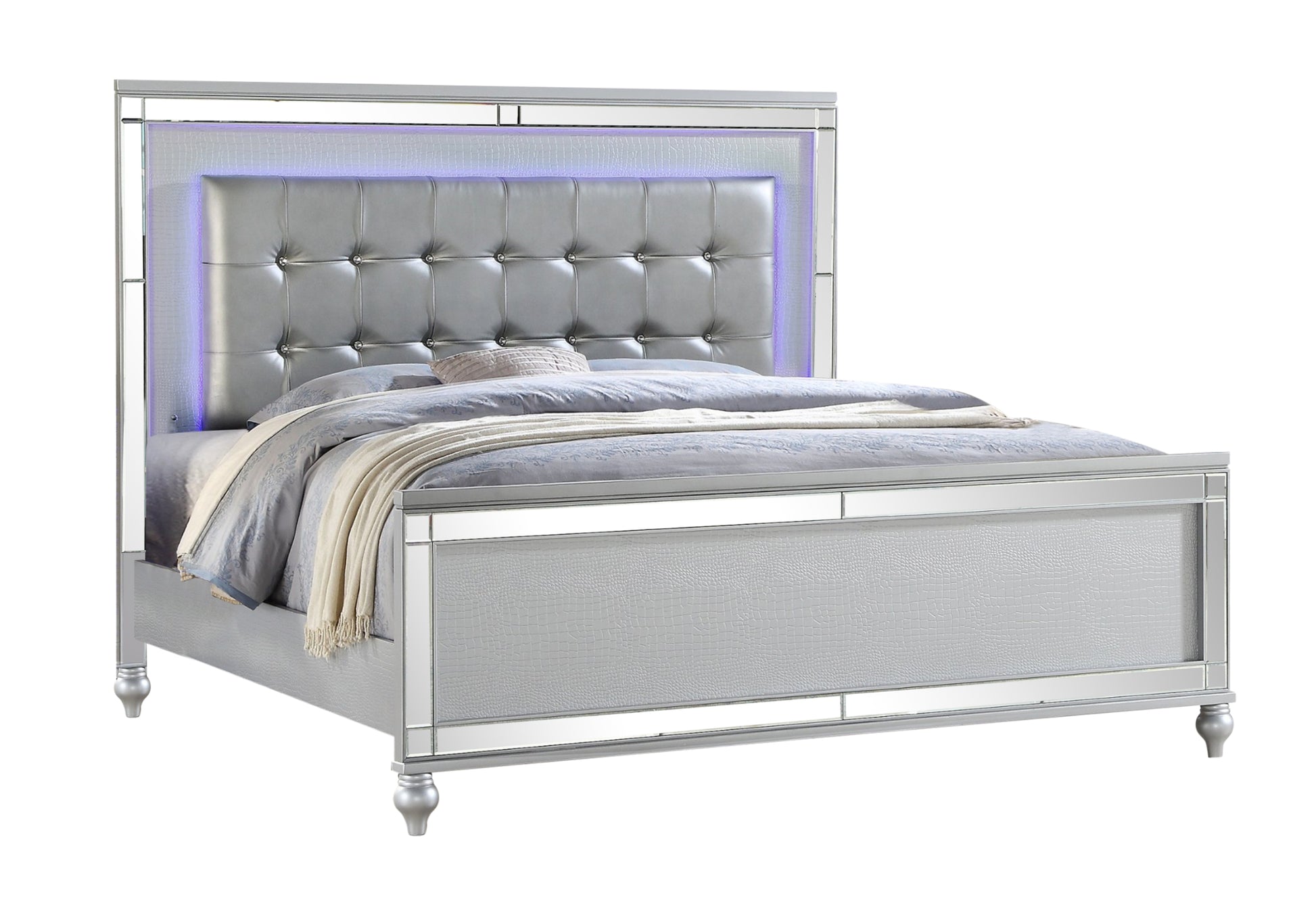 Sterling Queen 5 PC LED Bedroom set made with wood in box spring not required-queen-silver-wood-5 piece