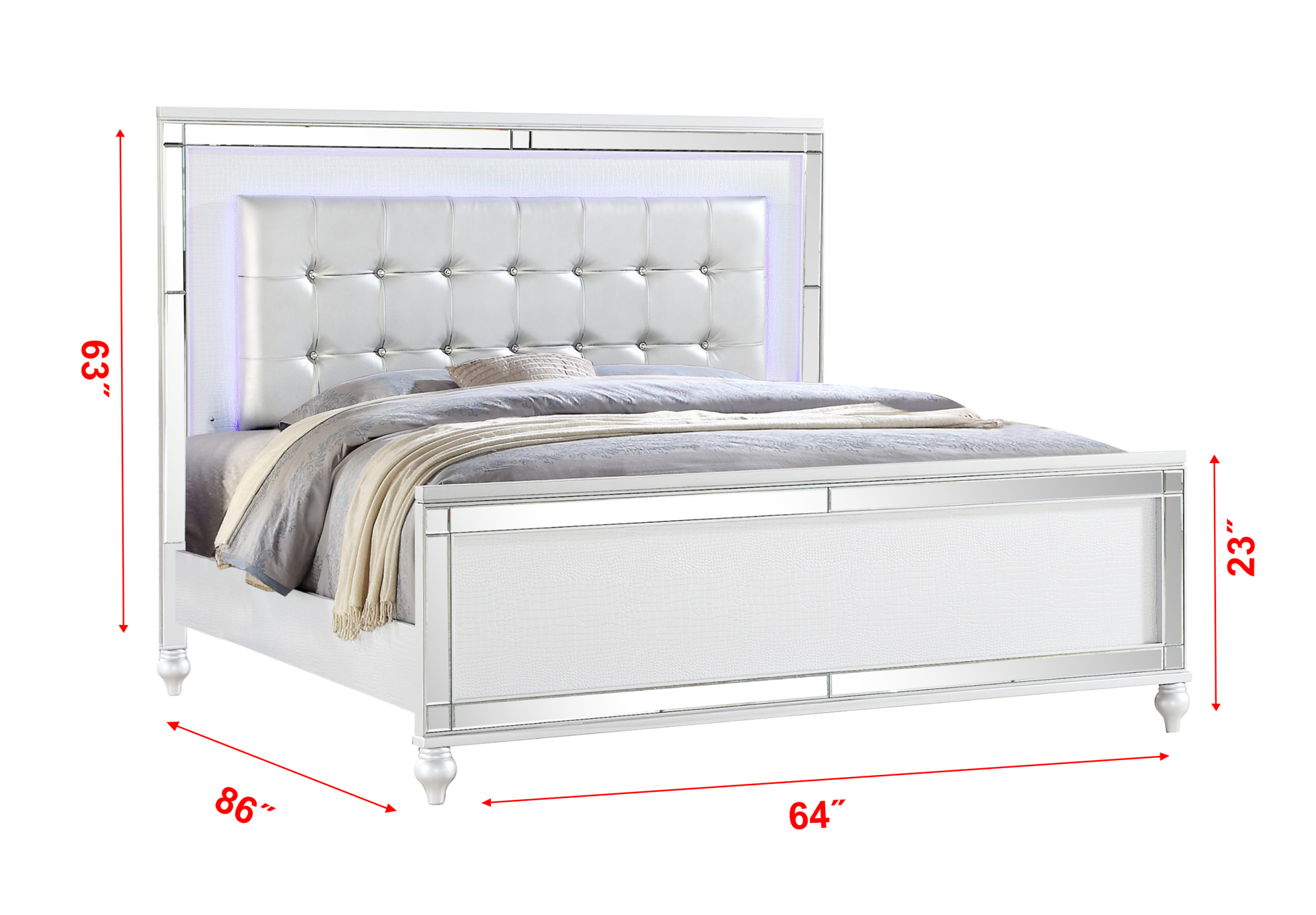 Sterling Queen 5 PC LED Bedroom set made with wood in queen-white-wood-5 piece set-bedroom-bed