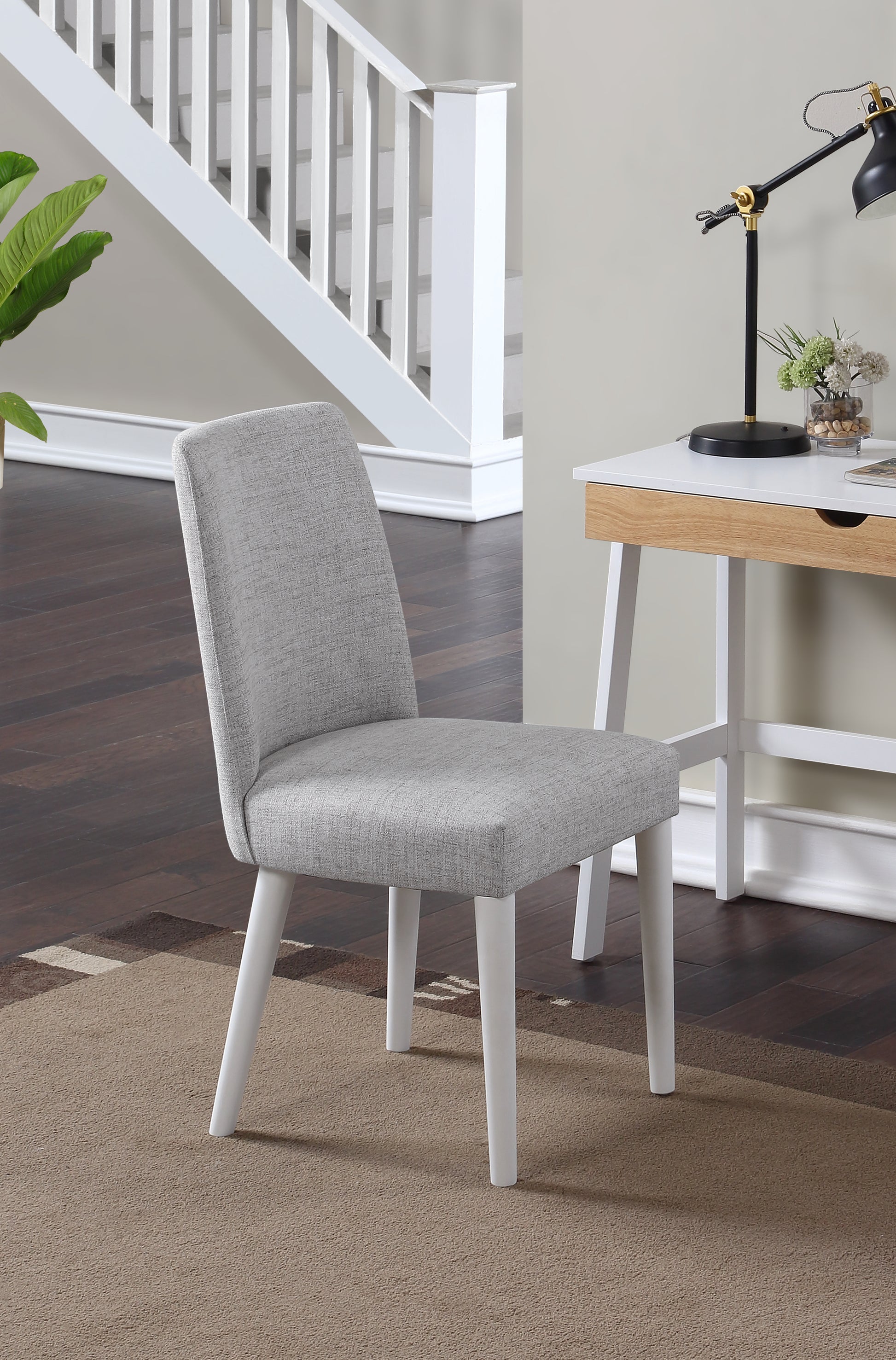 Taylor Chair With White Leg And Gray Fabric