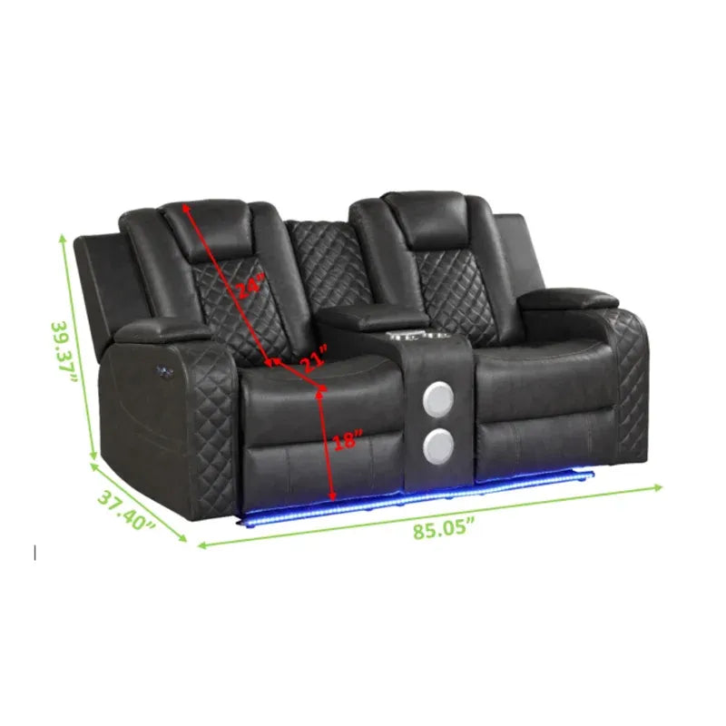 Benz LED & Power Recliner 2 PC Made With Faux Leather black-faux leather-metal-primary living