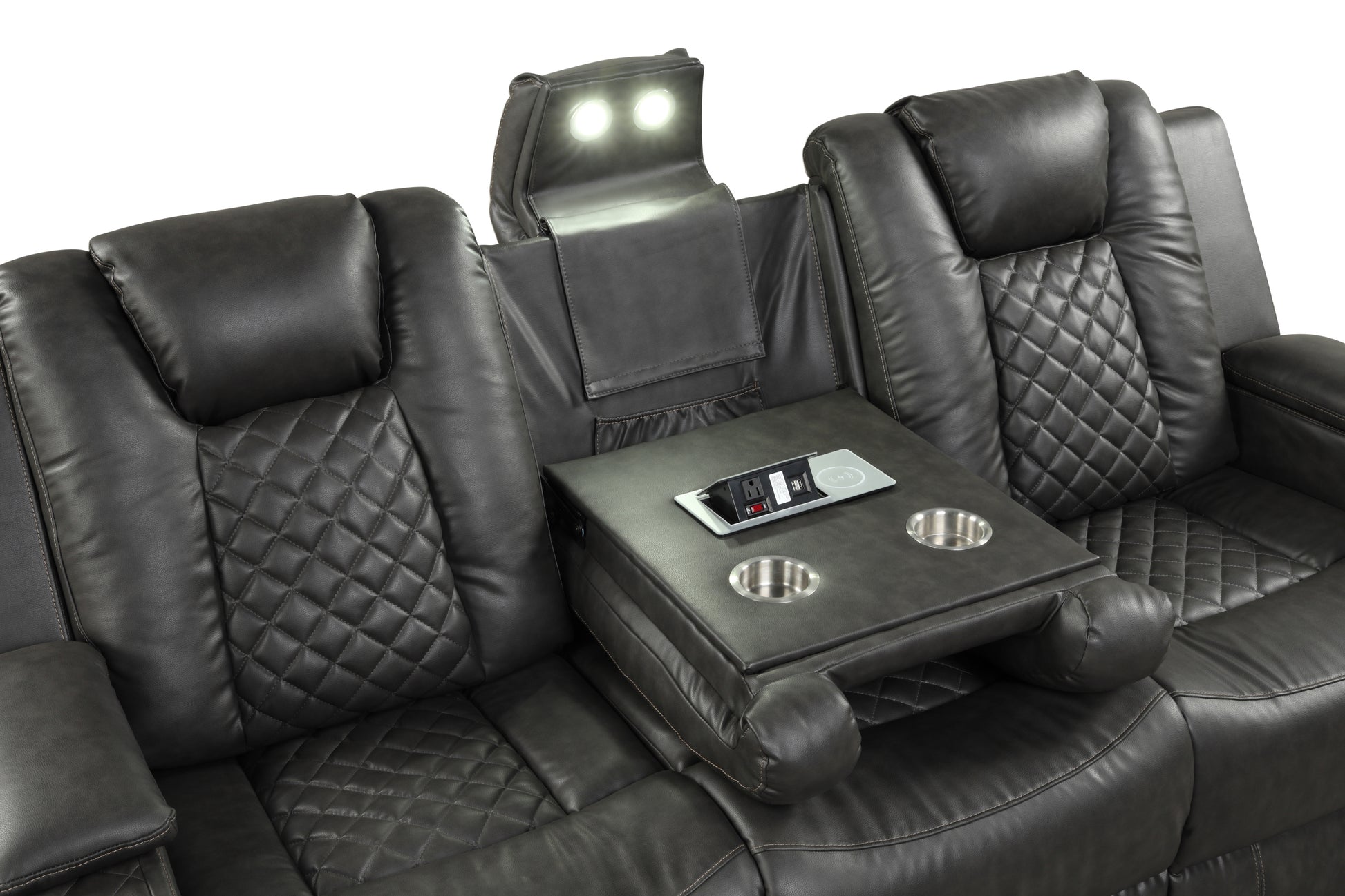 Benz LED & Power Reclining Loveseat Made With Faux black-faux leather-metal-primary living