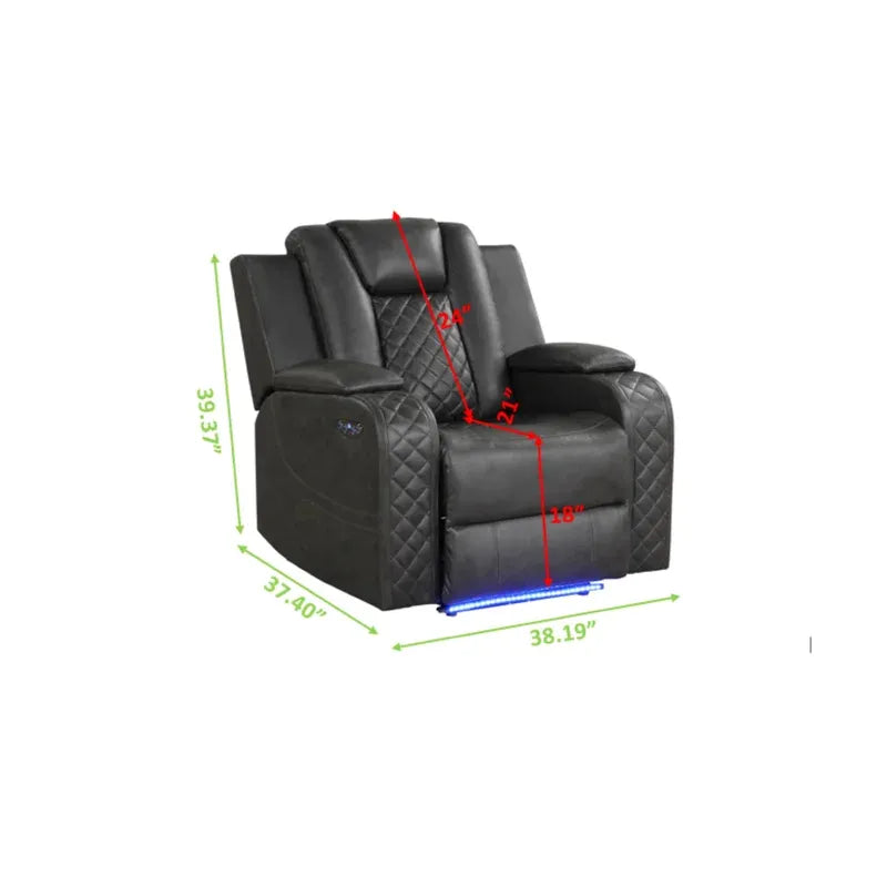 Benz LED & Power Recliner 3 PC Made With Faux Leather grey-faux leather-metal-primary living