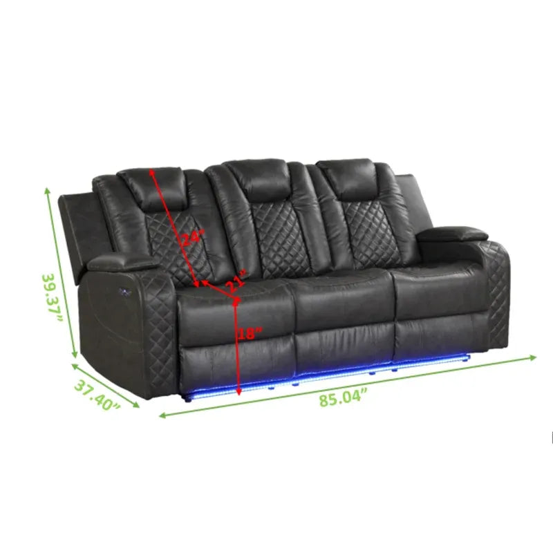 Benz LED & Power Reclining Sofa Made With Faux Leather grey-faux leather-metal-primary living