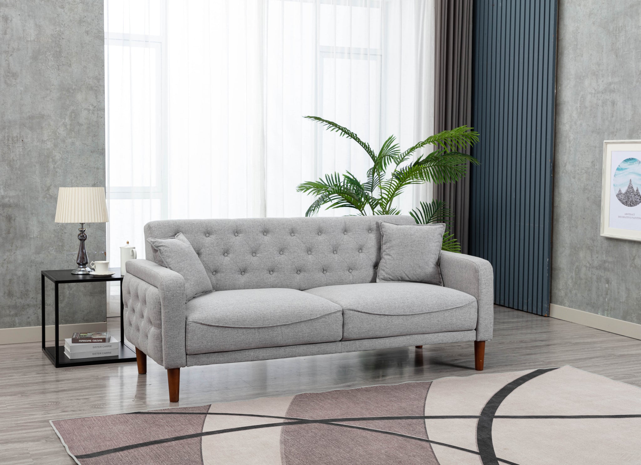 2047Grey linen sofa