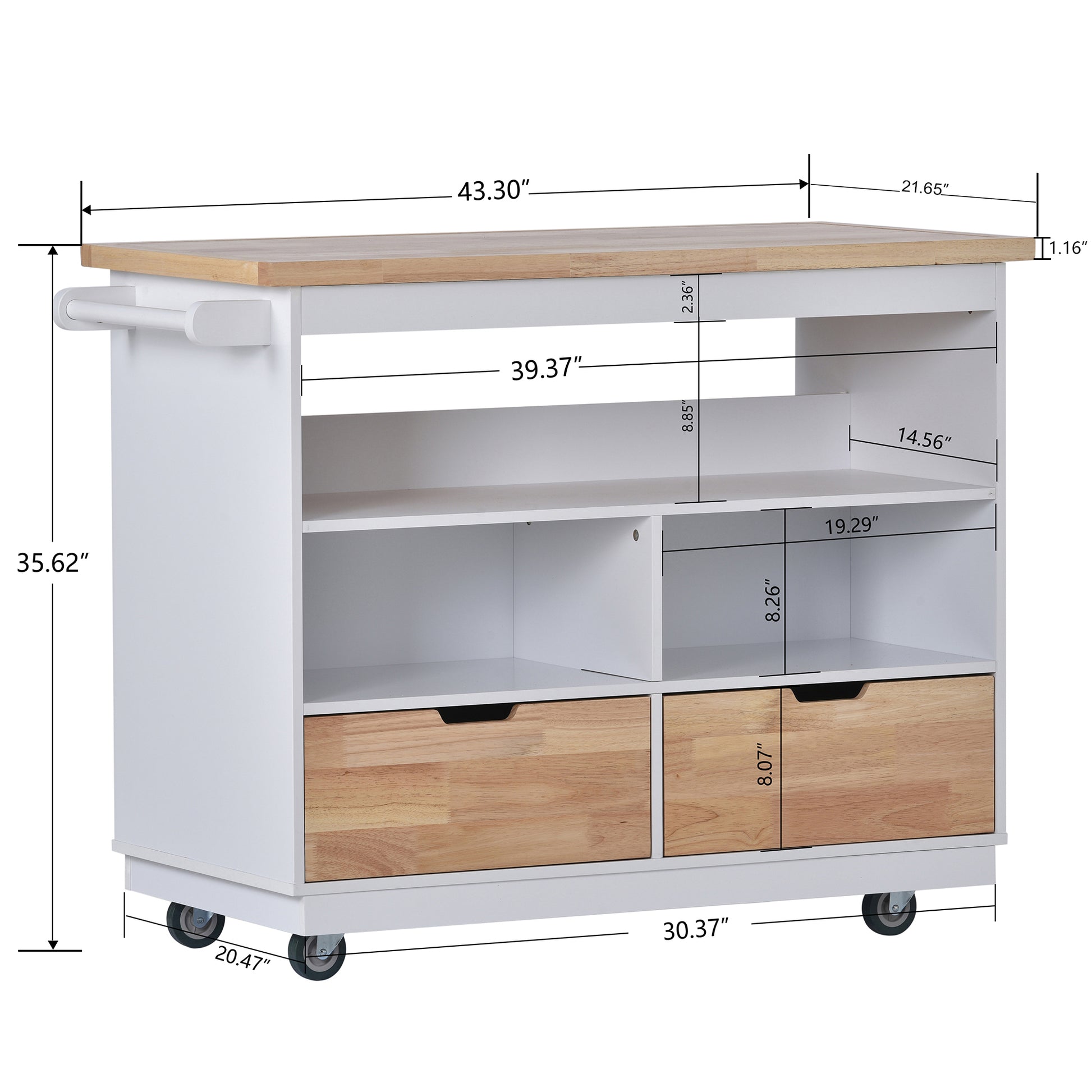 Rolling Kitchen Island with Storage, Two sided Kitchen