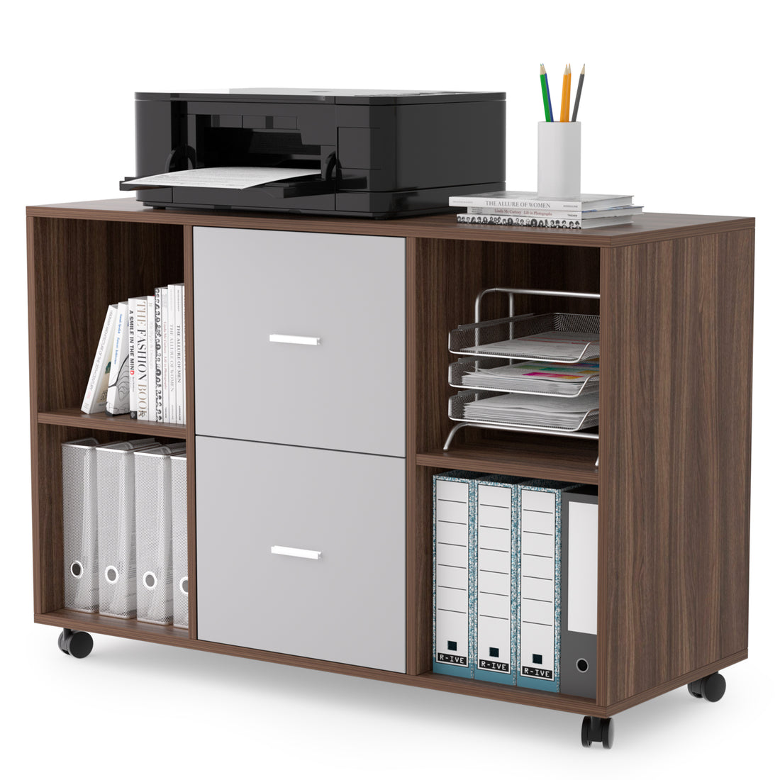 Mobile Lateral Filing Cabinet With 2 Drawers And