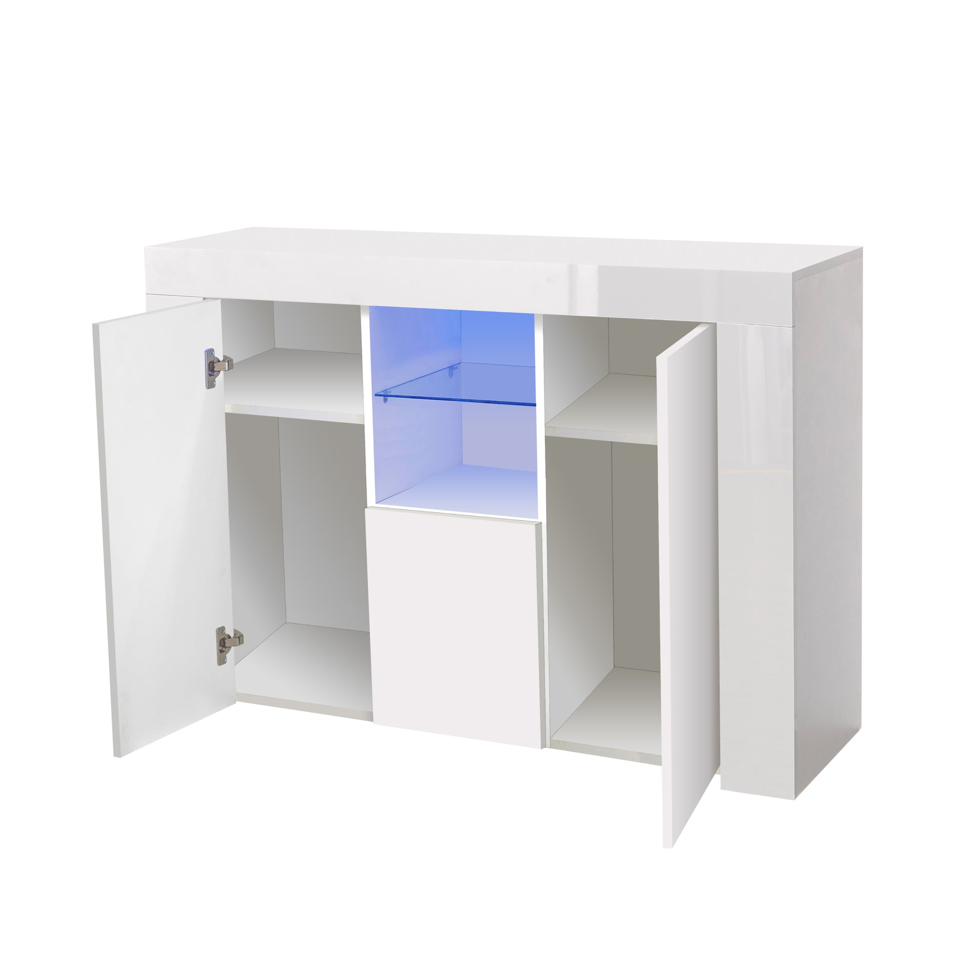 Kitchen Sideboard Cupboard with LED Light, White High white-mdf