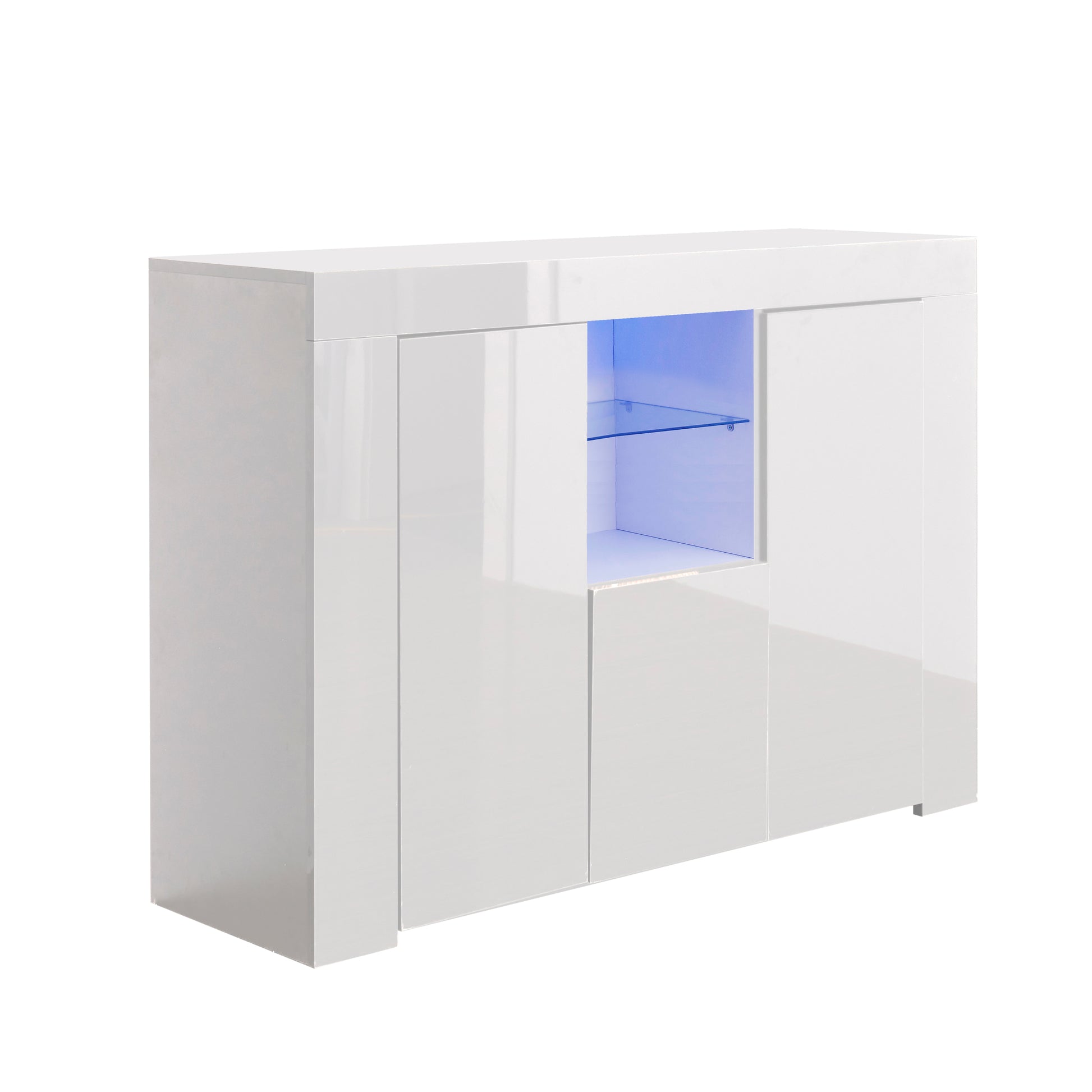 Kitchen Sideboard Cupboard with LED Light, White High white-mdf