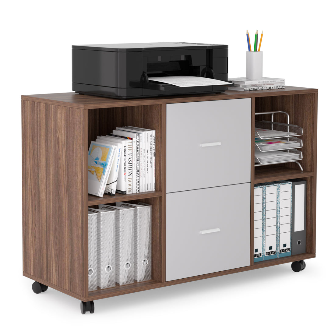 Mobile Lateral Filing Cabinet With 2 Drawers And