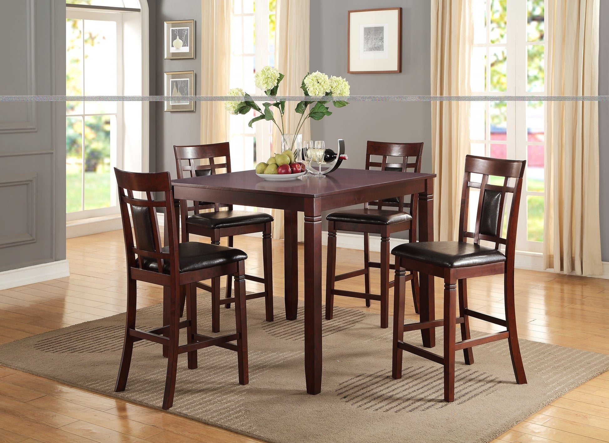 Modern Contemporary 5pc Counter Height Dining Set brown-wood-dining room-rubberwood-square-dining